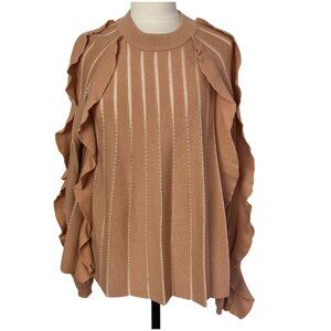 Rebecca Taylor Pleated Ruffle Wool Sweater Womens Medium Orange Coquette